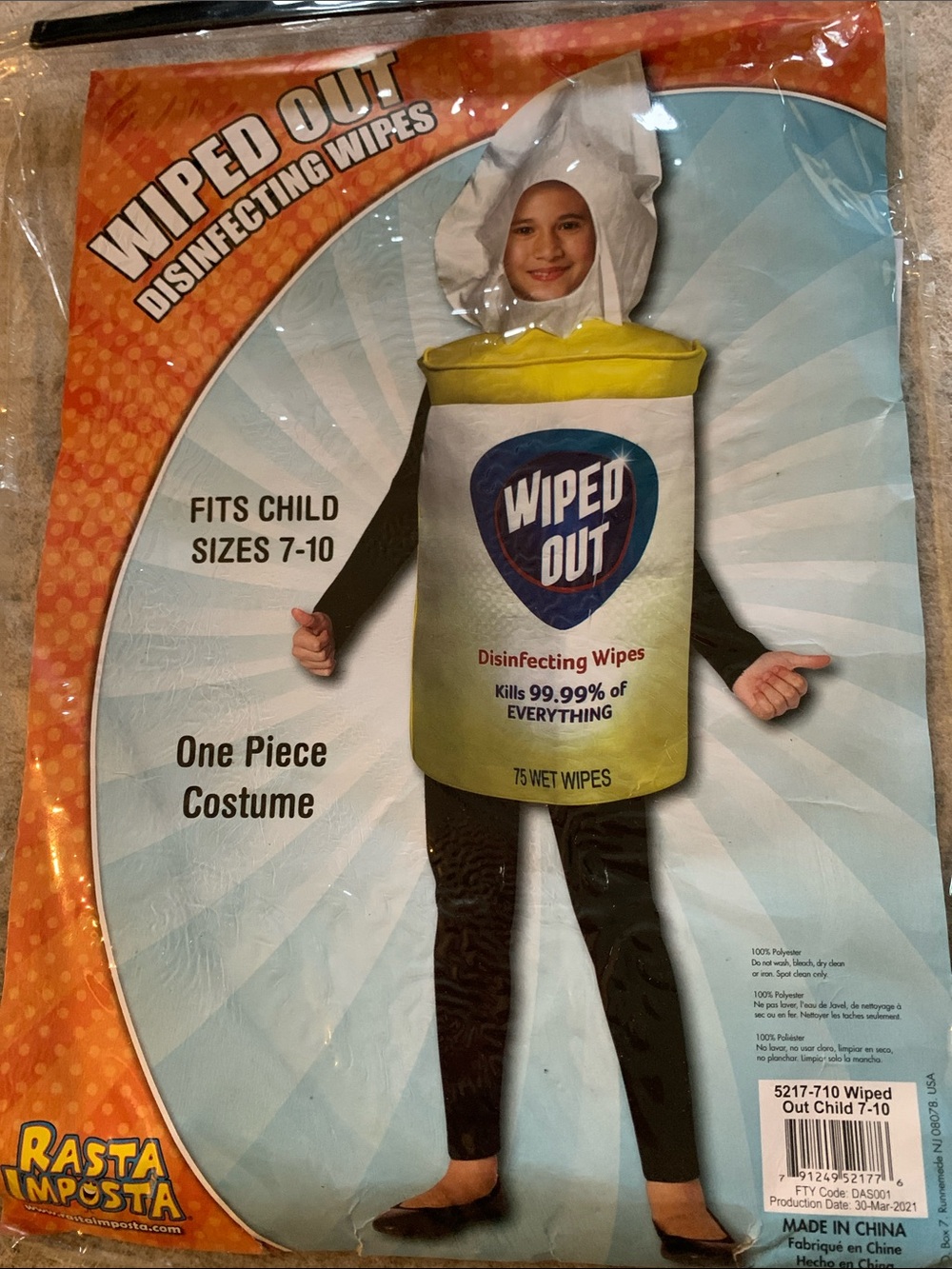 Wiped Out Disinfecting Wipes Kids Costume - Yellow One-Piece